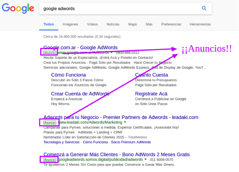 Campaña de Search Ads en Google mostrando anuncios patrocinados